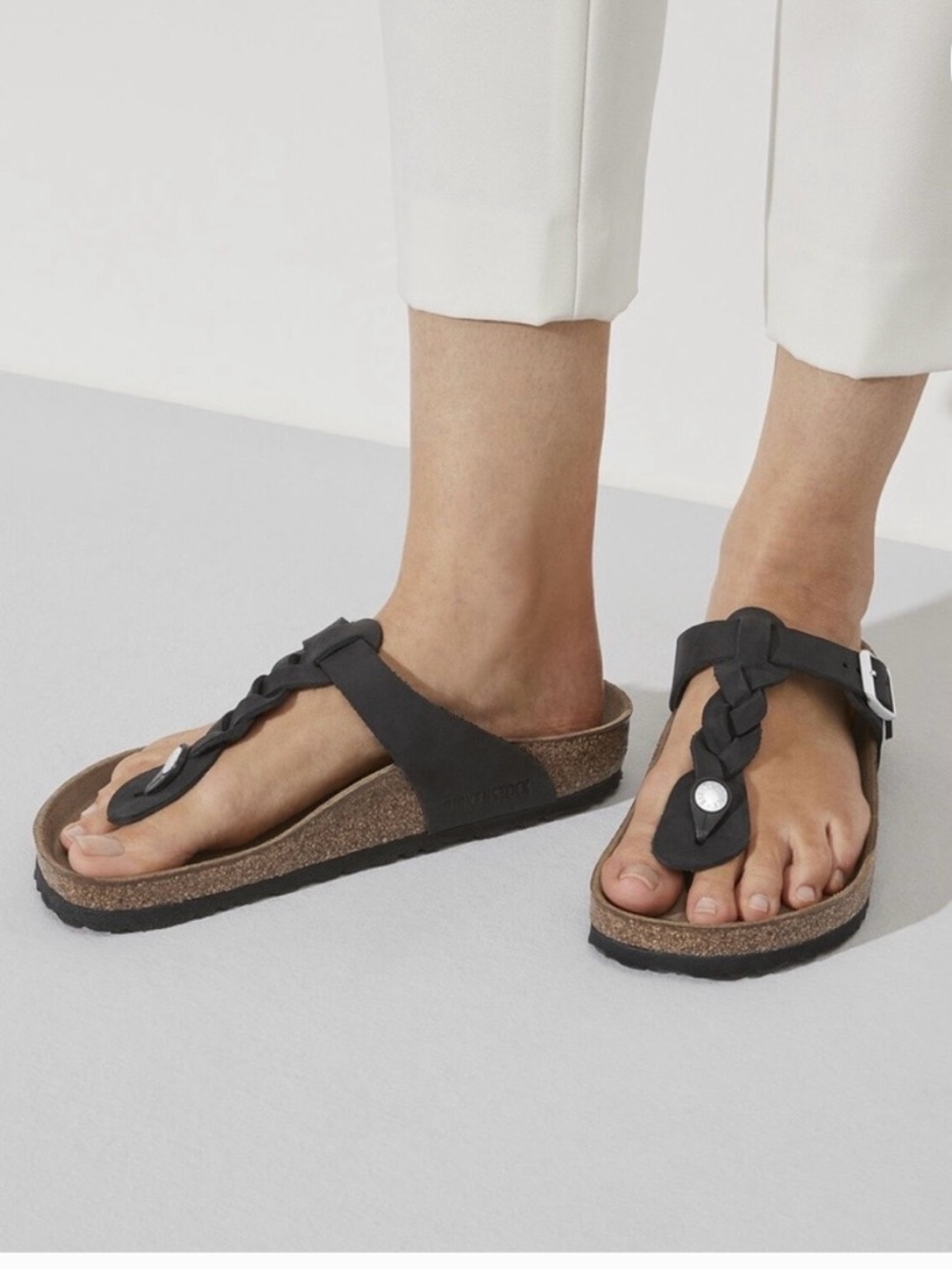 Birkenstock Gizeh Braided Oiled Leather Sandals Black Sz L7/M5